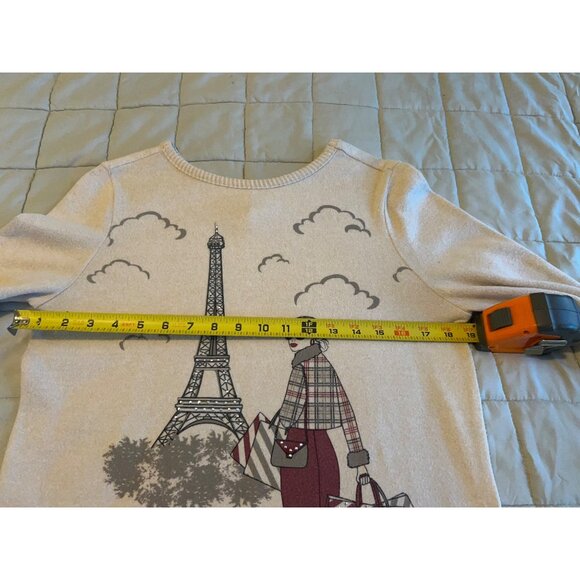Colortree Paris Graphic Lightweight Sweater Top Women’s Small Beige Eiffel Tower - Picture 3 of 9